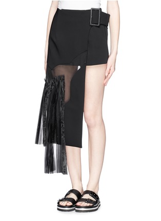 Front View - Click To Enlarge - TOGA ARCHIVES - Asymmetric gauze pleat panel bonded skirt