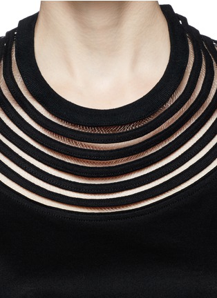 Detail View - Click To Enlarge - TOGA ARCHIVES - Cutout mesh stripe jersey T-shirt