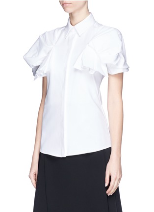 Front View - Click To Enlarge - ALEXANDER MCQUEEN - Ruffle sleeve pinpoint Oxford shirt