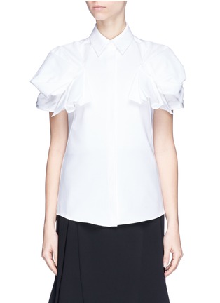 Main View - Click To Enlarge - ALEXANDER MCQUEEN - Ruffle sleeve pinpoint Oxford shirt