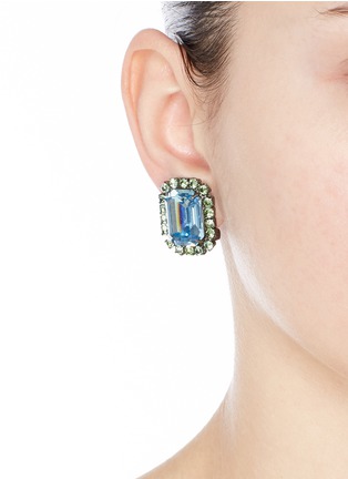 Figure View - Click To Enlarge - KENNETH JAY LANE - Emerald cut stone glass crystal pavé clip earrings