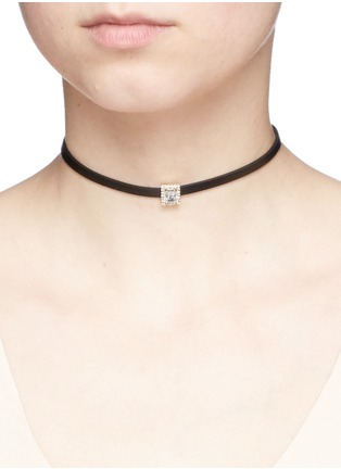 Figure View - Click To Enlarge - CZ BY KENNETH JAY LANE - Radiant cut cubic zirconia pavé leather choker