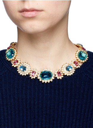 Figure View - Click To Enlarge - KENNETH JAY LANE - Crystal pavé glass stone floral necklace