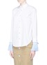 Front View - Click To Enlarge - COMME MOI - Detachable pleated stripe cuff cotton shirt