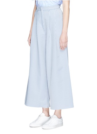 Front View - Click To Enlarge - XIAO LI - Pleated front stripe wide leg pants