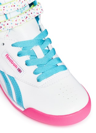 Detail View - Click To Enlarge - REEBOK - 'Freestyle Hi Birthday' colourblock leather kids sneakers