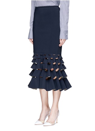 Front View - Click To Enlarge - DION LEE - 'Slash' cutout fishtail hem bonded jersey skirt