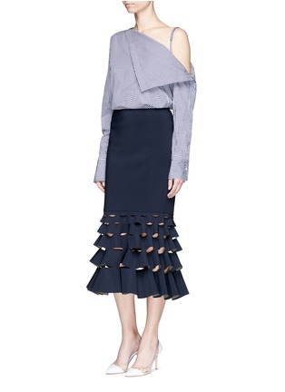 Figure View - Click To Enlarge - DION LEE - 'Slash' cutout fishtail hem bonded jersey skirt