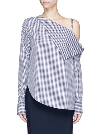 Main View - Click To Enlarge - DION LEE - 'Axis' gingham check one-shoulder top