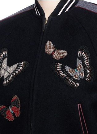 Detail View - Click To Enlarge - VALENTINO GARAVANI - Beaded butterfly wool felt bomber jacket