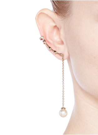 Figure View - Click To Enlarge - VALENTINO GARAVANI - 'Rockstud' glass pearl drop single climber earring