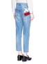 Back View - Click To Enlarge - MO&CO. - Mickey Mouse badge embroidered patch cropped boyfriend jeans