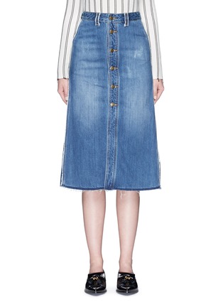 Main View - Click To Enlarge - MO&CO. - Raw edge denim button-up skirt
