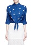 Main View - Click To Enlarge - MO&CO. - Faux pearl embellished tie front denim shirt