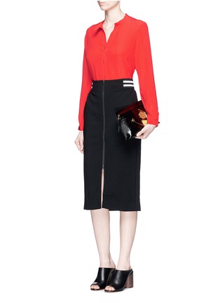 Figure View - Click To Enlarge - MO&CO. - Band collar silk crepe de Chine shirt