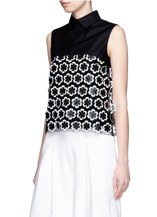 Front View - Click To Enlarge - CYNTHIA & XIAO - 3D floral appliqué poplin sleeveless top