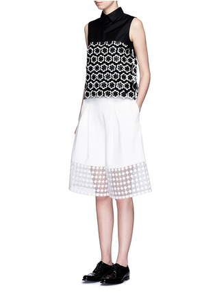 Figure View - Click To Enlarge - CYNTHIA & XIAO - Dot embroidered sheer cuff culottes