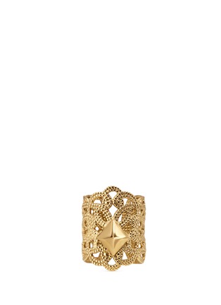 Main View - Click To Enlarge - ELA STONE - 'Bucci' pyramid stud brass lace ring