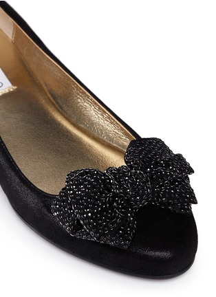Detail View - Click To Enlarge - JIMMY CHOO - 'Wylie' rhinestone bow shimmer suede flats