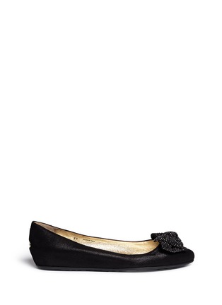 Main View - Click To Enlarge - JIMMY CHOO - 'Wylie' rhinestone bow shimmer suede flats