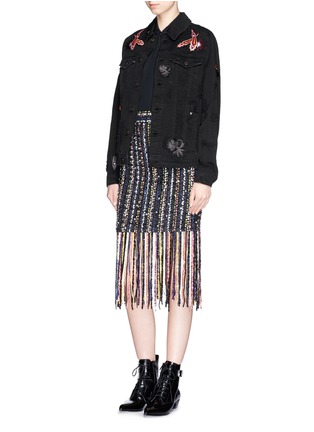 Figure View - Click To Enlarge - MSGM - Spaceship appliqué distressed denim jacket