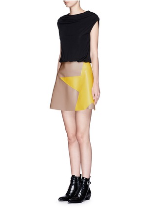 Front View - Click To Enlarge - MSGM - Colourblock crepe faux leather star patchwork dress