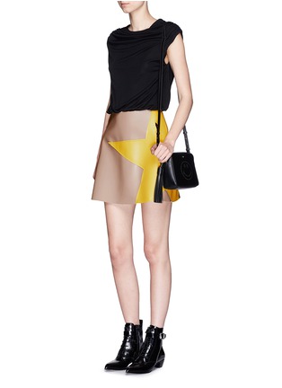 Figure View - Click To Enlarge - MSGM - Colourblock crepe faux leather star patchwork dress