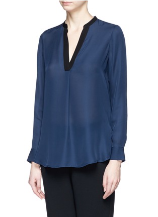 Front View - Click To Enlarge - VINCE - Contrast trim silk blouse