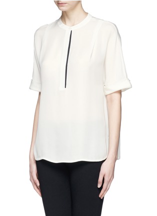 Front View - Click To Enlarge - VINCE - Placket trim silk crepe top