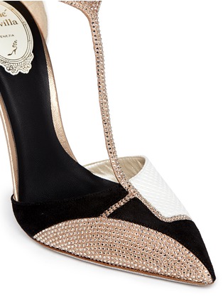 Detail View - Click To Enlarge - RENÉ CAOVILLA - Karung leather strass T-strap pumps