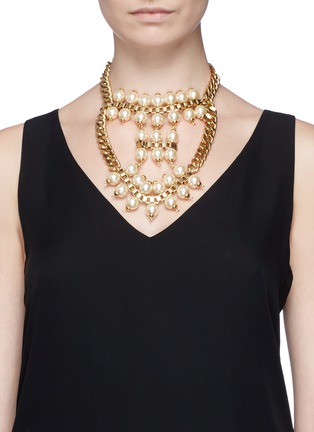 Figure View - Click To Enlarge - ELA STONE - 'Celia' box chain faux pearl tier necklace