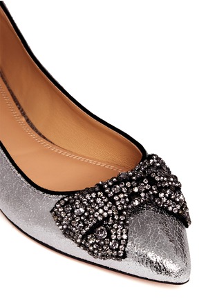 Detail View - Click To Enlarge - TORY BURCH - 'Vanessa' rhinestone bow metallic cracked suede flats