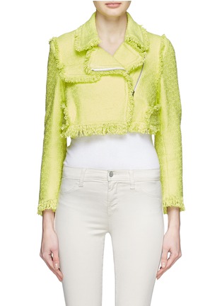 Main View - Click To Enlarge - MSGM - Frayed edge cropped tweed biker jacket