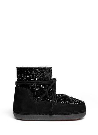 Main View - Click To Enlarge - INUIKII - Sequin Low' lambskin shearling boots