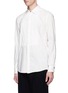 Front View - Click To Enlarge - THE VIRIDI-ANNE - Frayed pinstripe bib cotton poplin shirt
