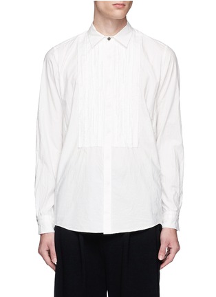 Main View - Click To Enlarge - THE VIRIDI-ANNE - Frayed pinstripe bib cotton poplin shirt