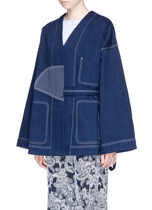 Front View - Click To Enlarge - ACNE STUDIOS - 'Orinda' satin patch denim kimono jacket