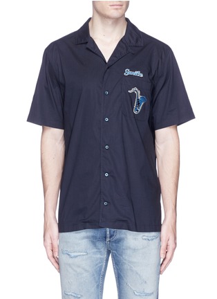 Main View - Click To Enlarge - - - Saxophone patch bowling shirt