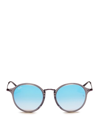 Main View - Click To Enlarge - RAY-BAN - 'Round Fleck Flash' matte temple acetate mirror sunglasses