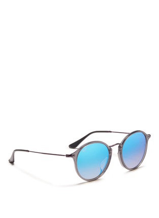 Figure View - Click To Enlarge - RAY-BAN - 'Round Fleck Flash' matte temple acetate mirror sunglasses