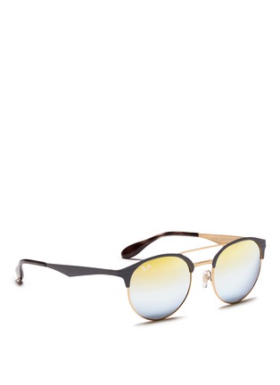 Figure View - Click To Enlarge - RAY-BAN - 'RB3545' coined flat round browline mirror sunglasses