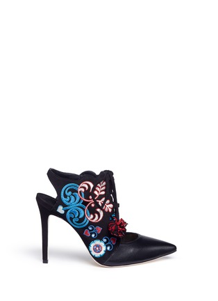 Main View - Click To Enlarge - ISA TAPIA - 'Deia' pompom embroidered suede slingback booties