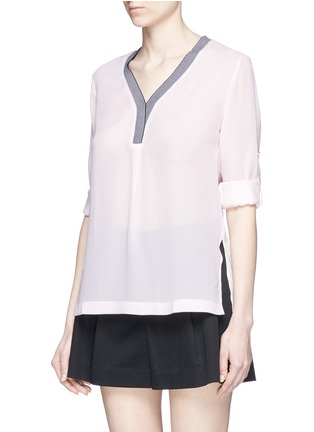 Front View - Click To Enlarge - MO&CO. - Contrast V-neck silk georgette blouse