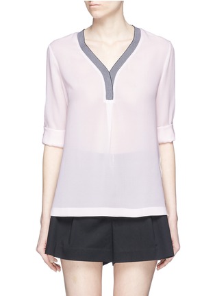 Main View - Click To Enlarge - MO&CO. - Contrast V-neck silk georgette blouse
