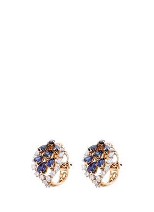 Main View - Click To Enlarge - MELLERIO - Diamond sapphire 18k yellow gold hoop clip earrings