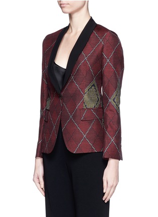 Front View - Click To Enlarge - IBRIGU - One of a kind argyle pattern silk jacquard blazer