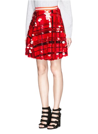 Front View - Click To Enlarge - PREEN BY THORNTON BREGAZZI - 'Carol' sequin plaid check crepe flare skirt