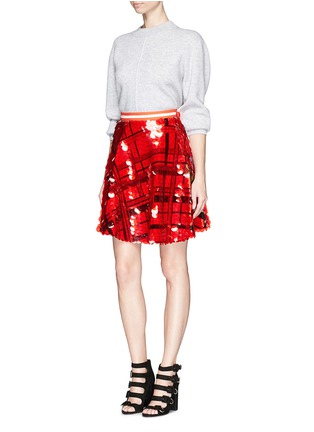 Figure View - Click To Enlarge - PREEN BY THORNTON BREGAZZI - 'Carol' sequin plaid check crepe flare skirt