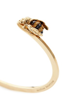 Detail View - Click To Enlarge - DELFINA DELETTREZ - 'Fine Bee Piercing' diamond pearl 9k yellow gold cuff