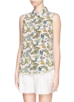 Front View - Click To Enlarge - EQUIPMENT - 'Colleen' butterfly print sleeveless shirt